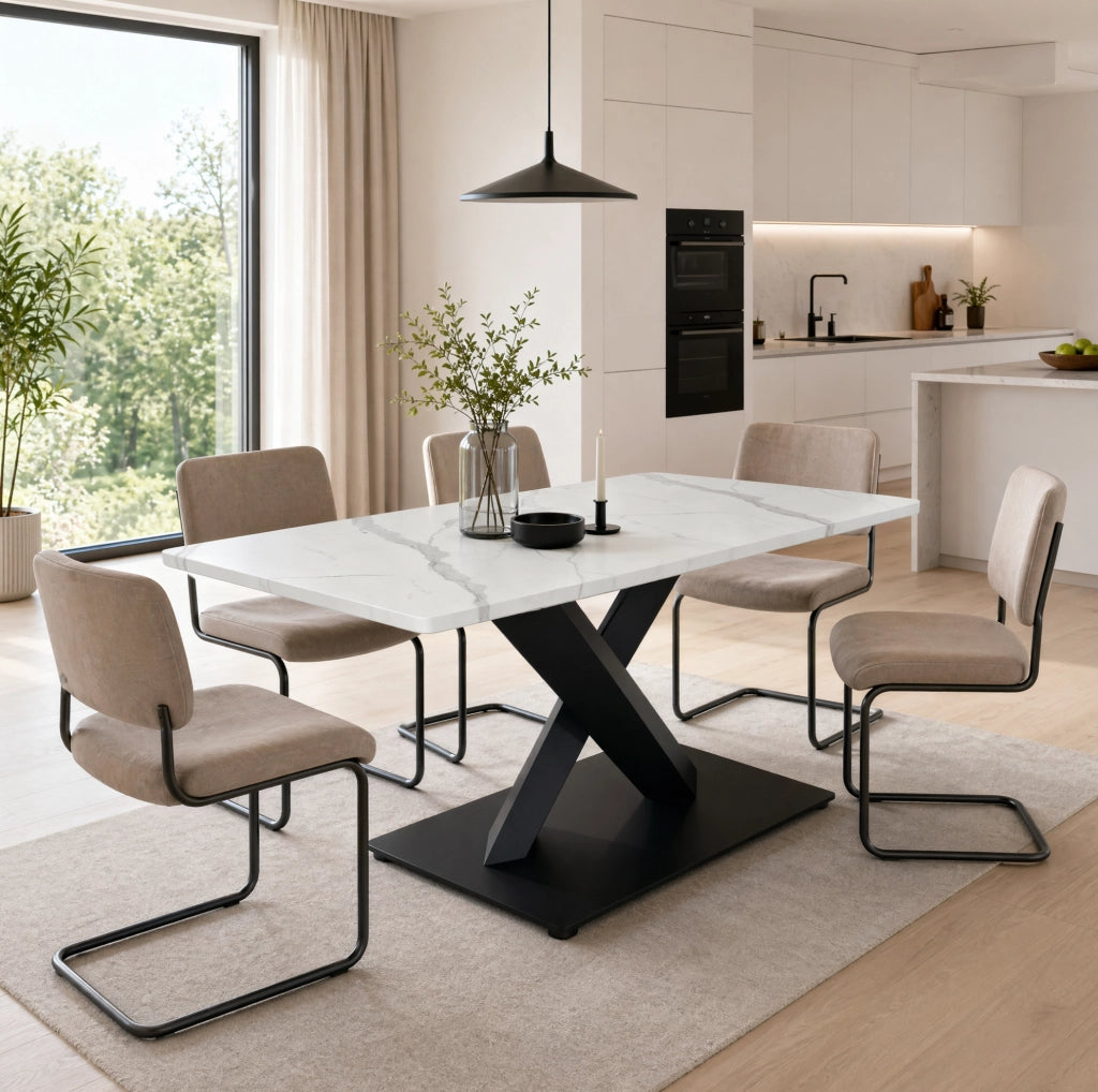 Tavolo da pranzo rettangolare 160x80x75 cm MDF bianco nero