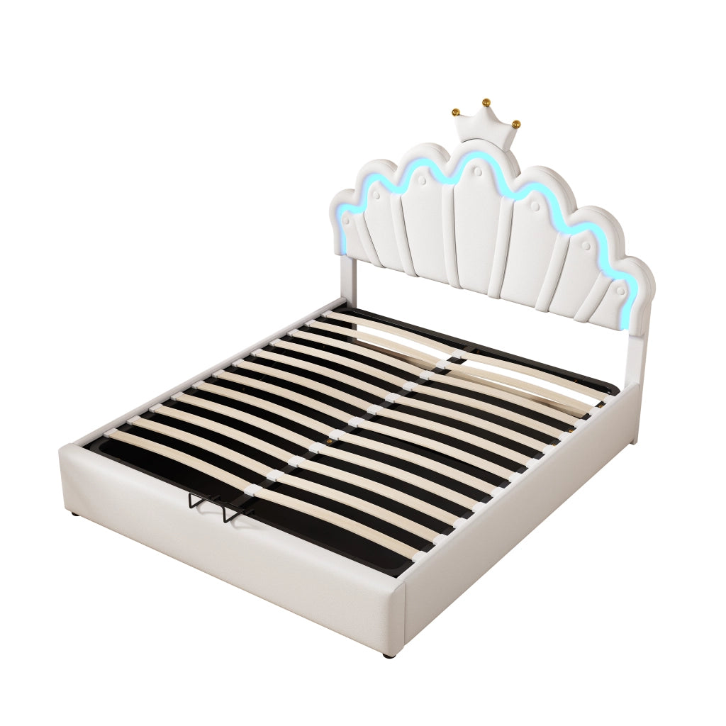 LETTO Contenitore 140x200 cm Bianco in PU con luci LED