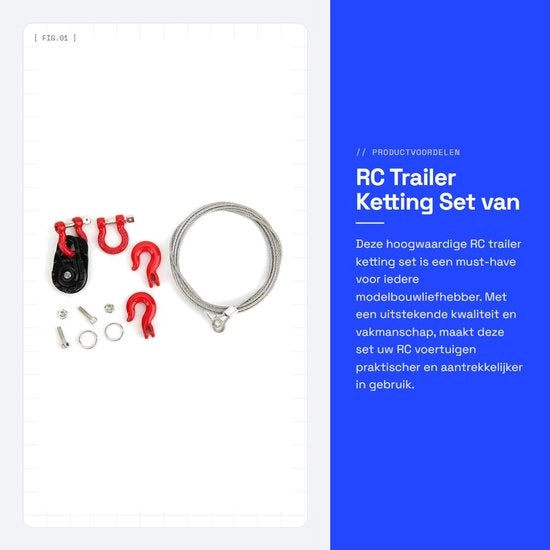 Trailer a catena RC - Set a tre parti - Cavo di acciaio di alta qualità - Accessorio di accesso veicoli per modelli RC - Auto a controllo remoto - Materiale premium