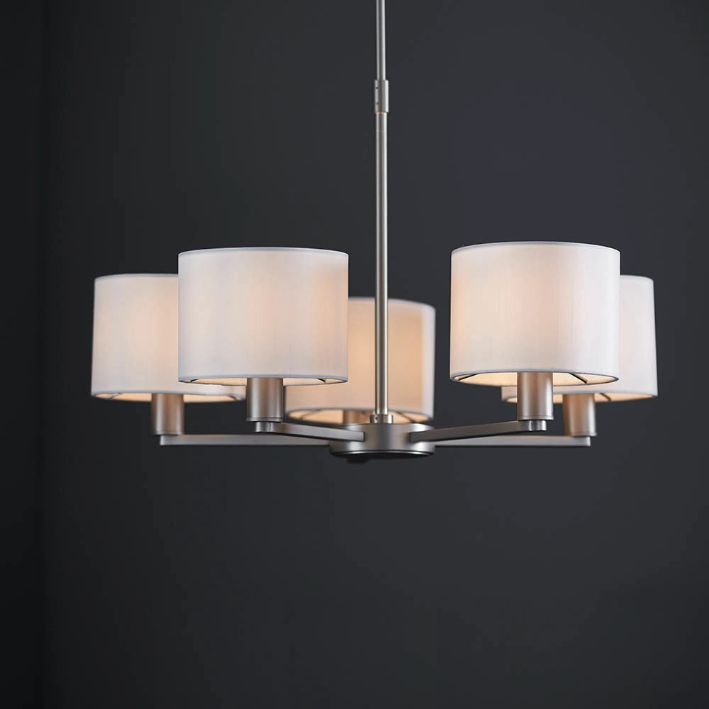 Lampadario 5 luci nichel opaco paralumi bianco E14