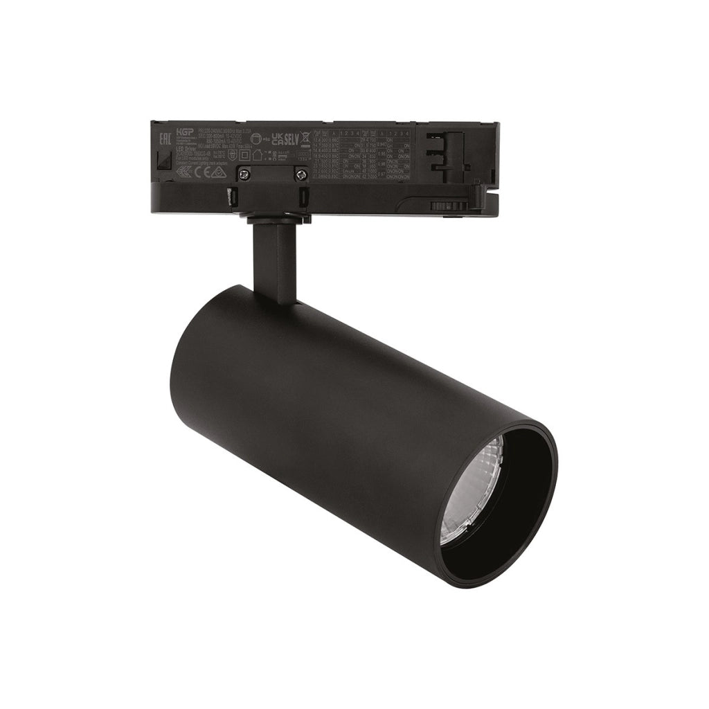 Proiettore a Binario Trifase GFA 40W LED CREE 3000K, Struttura in Alluminio Nero Opaco, Fascio 38°, CRI >90, IP20 - Gealuce