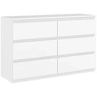 Cassettiera 6 Cassetti per Camera da Letto in Legno con Guide in Metallo, 120x39x75 cm, Bianco