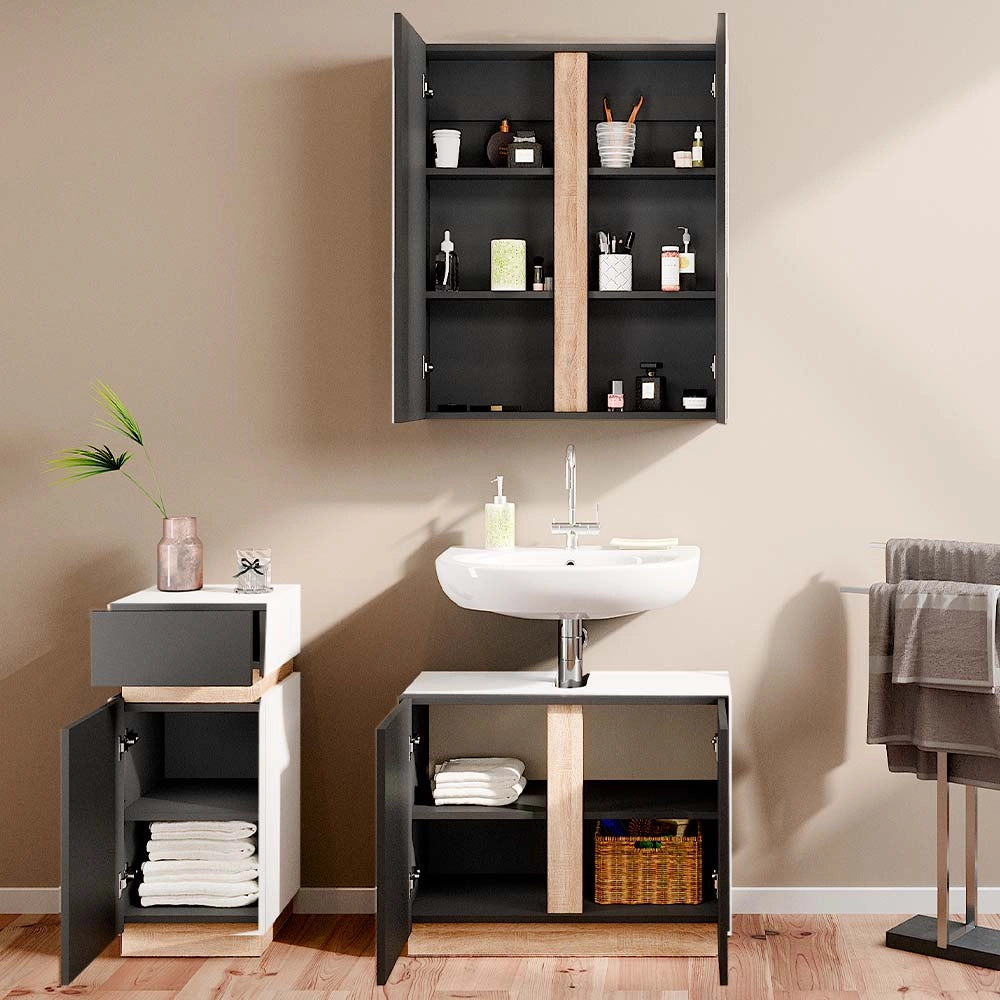Vicco Set di mobili da bagno Antracite 3 parti, con mobile midi