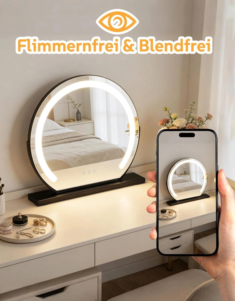 ZMH Specchio per il trucco illuminato nero LED 40x35cm 3 modalit¨¤ di illuminazione regolabili con una semplice pressione