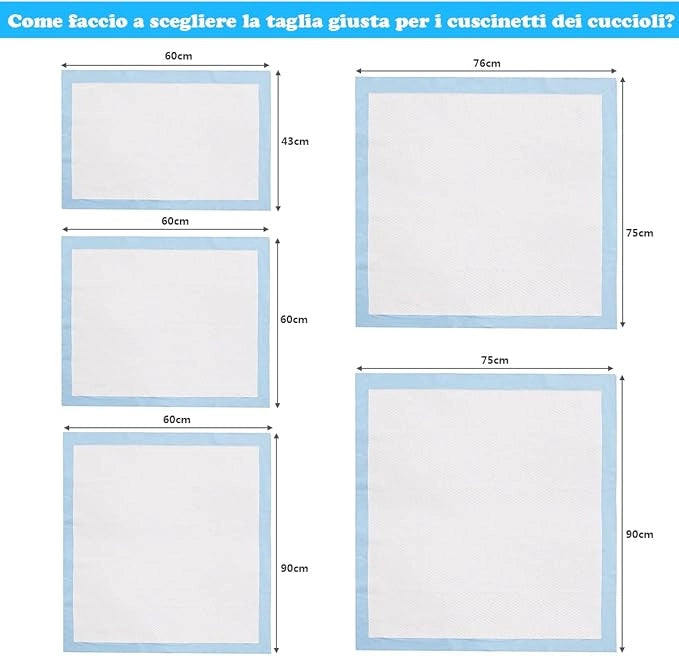 Tappetini Igienici Grandi per Animali, Traverse Animali a 5 Strati, Assorbe Bene Senza Perdite (75 x 75 cm 150 Pezzi)