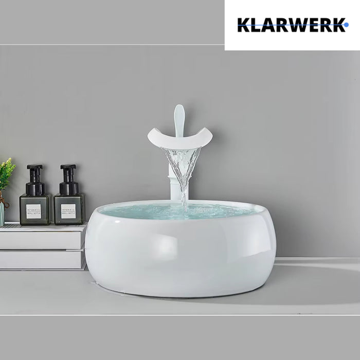 NAVIS | Rubinetto da bagno a cascata di design bianco alto | Elegante  in acciaio inox premium per lavelli alti miscelatore 2 attacchi