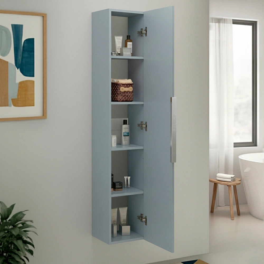 Colonna bagno sospesa 150 cm azzurro polvere con anta soft close Elva