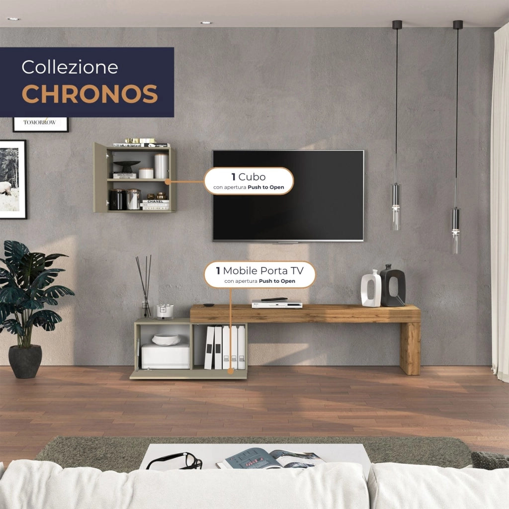 WHOUS Parete attrezzata Chronos set soggiorno tortora opaco e rovere 180/260x40 cm