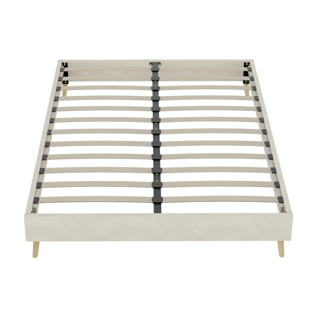 Letto 160x200 cm; design moderno in tessuto e metallo beige