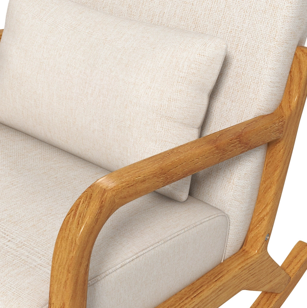 Poltrona a dondolo 64.5x92x81.5 cm con supporto lombare rimovibile in legno bianco crema