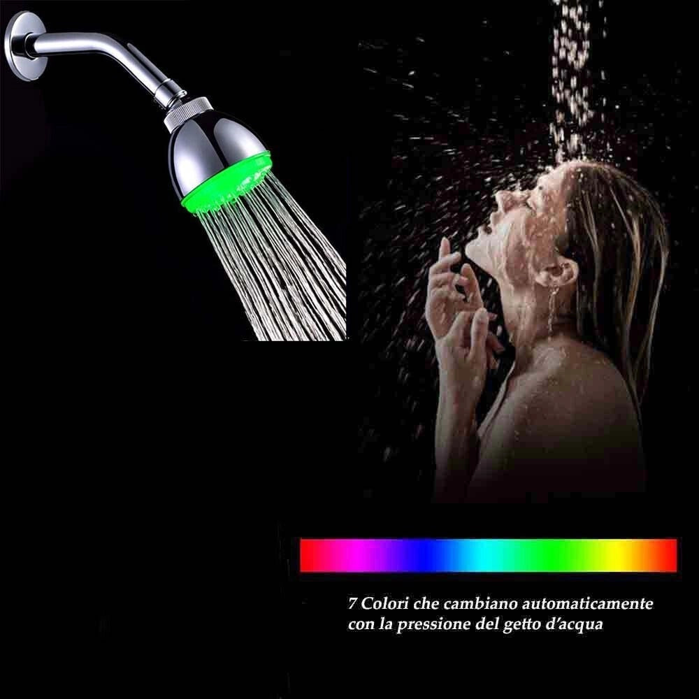 Trade Shop - Soffione Doccia Led Rotondo ø8cm Cromoterapia Doccia Emozionale Multicolor 79900 -