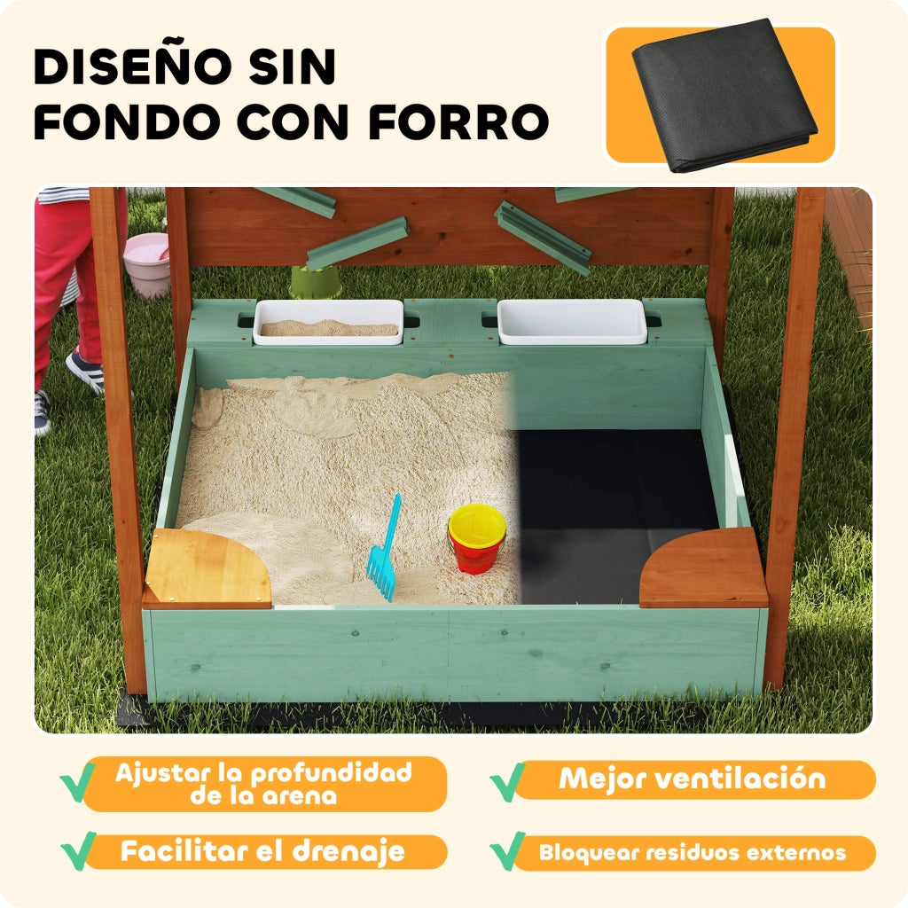 Casetta da Gioco con Sabbiera per Bambini ¨C zephmum ¨C 116x112.5x128 cm Verde Legno