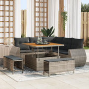 Set di divani da giardino 8 pezzi con cuscini Grigio Polyrattan Acacia