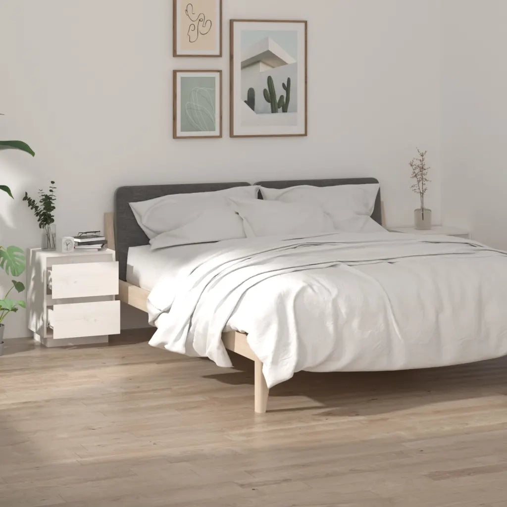 Comodini 2 pz-Set di 2 Tavolino da notte Bianchi 40x35x50 cm in Legno Massello di Pino