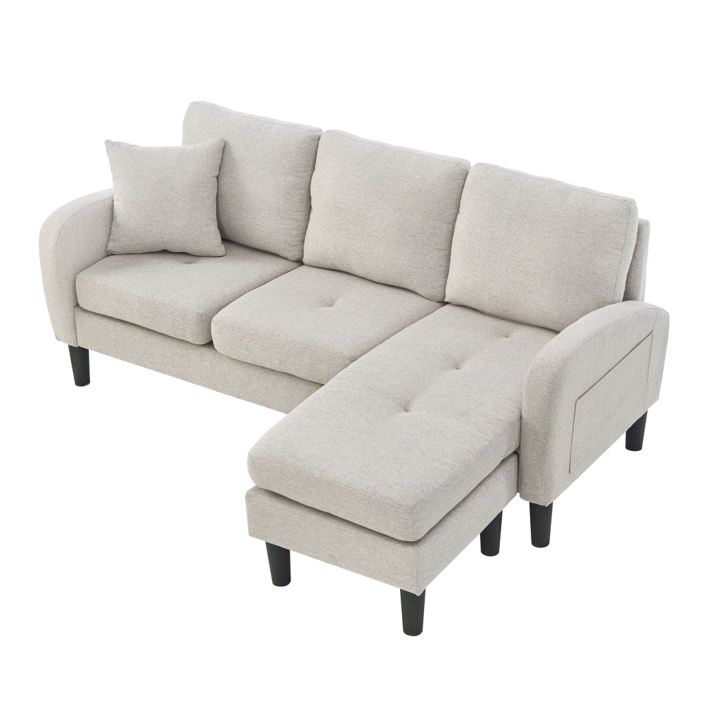 Divano angolare modulare 3 posti con chaise longue in tessuto beige grigio 166 × 118 × 77 cm