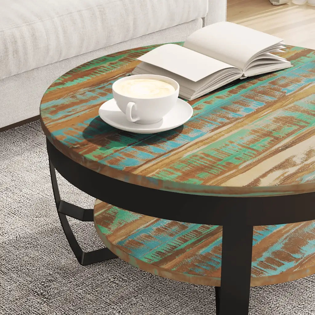 Tavolino da CaffÃ¨ in Legno Massello Recuperato 65x32 cm cod mxl 9880
