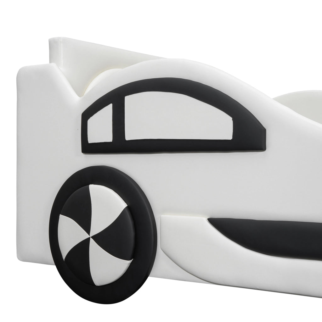 Letto bambino a forma di auto 90x200 cm con contenitore e rete a doghe; bianco