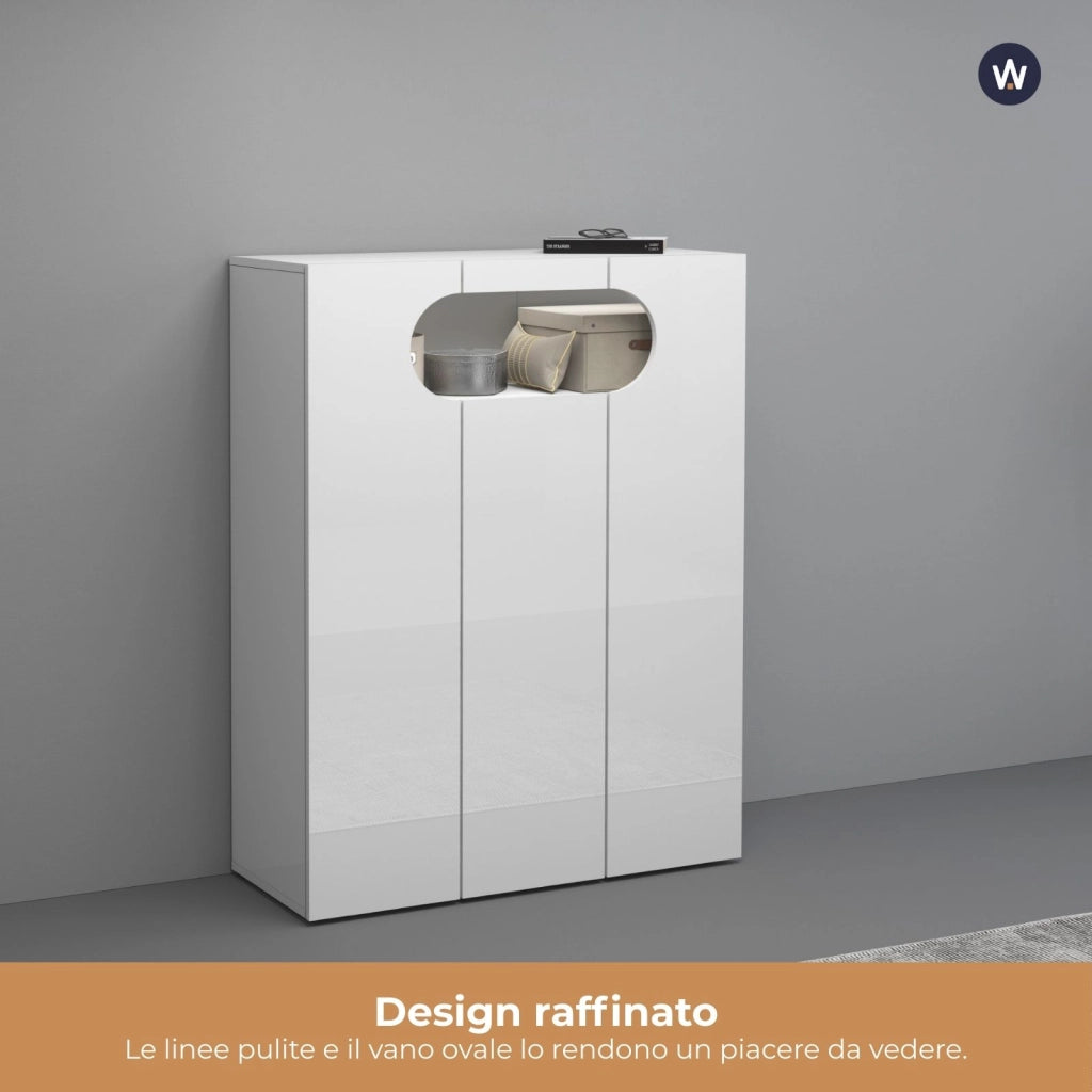 WHOUS Armadio portascarpe REAL a 3 ante e 11 ripiani bianco lucido 90x38x120 cm