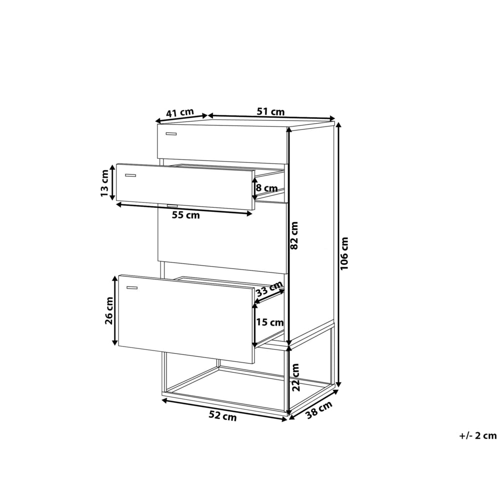 Cassettiera in legno chiaro a 4 ripiani con base in metallo Nero rustica