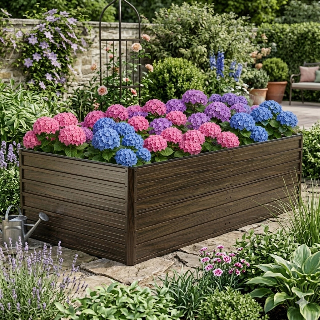 Fioriera Rialzata da Giardino in Metallo ¨C MINIMAL ¨C 219x112x64cm Effetto Legno