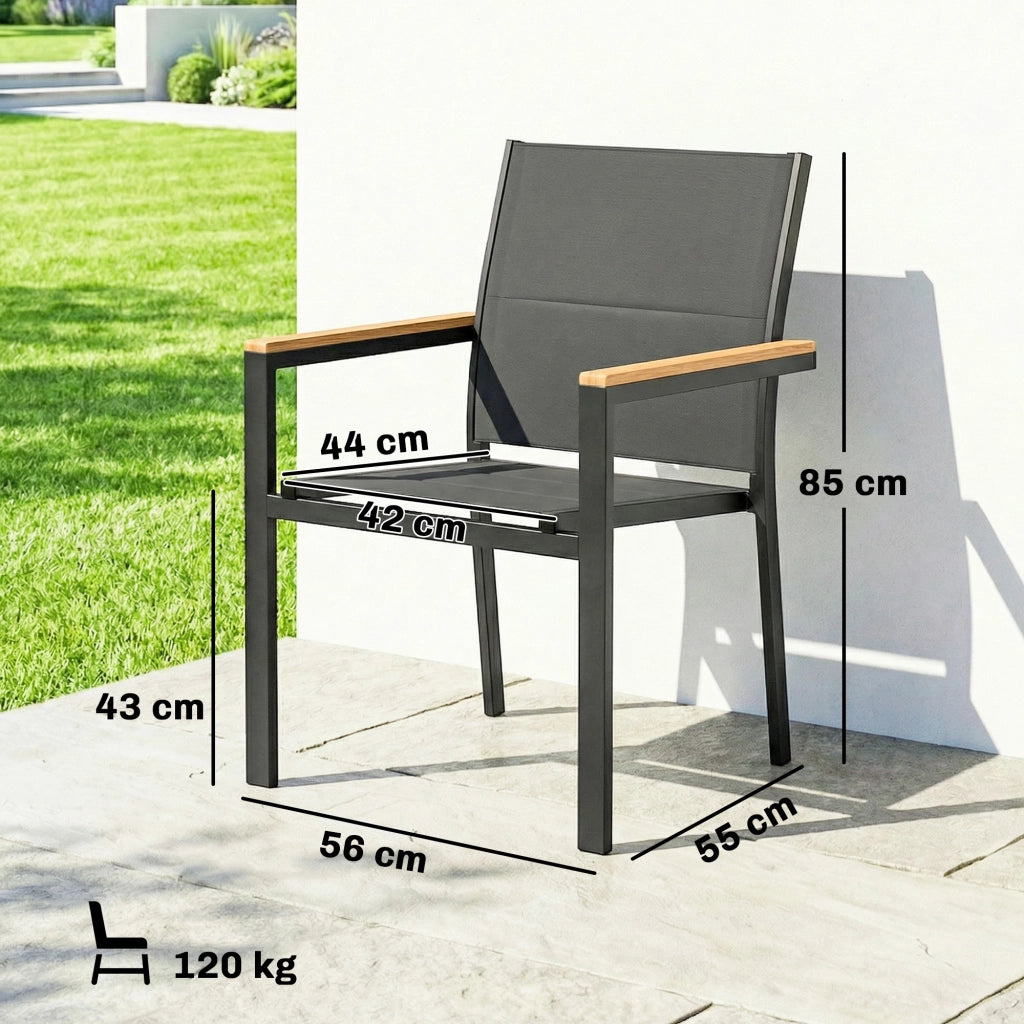 Set 2 Sedie da Giardino Imbottite e Impilabili ¨C zephmum ¨C Grigio Scuro 56x55x85cm