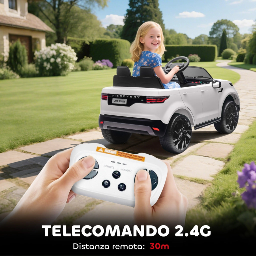 Macchina Elettrica per Bambini Licenza Ufficiale Land Rover Discovery 12V con Telecomando Bianco