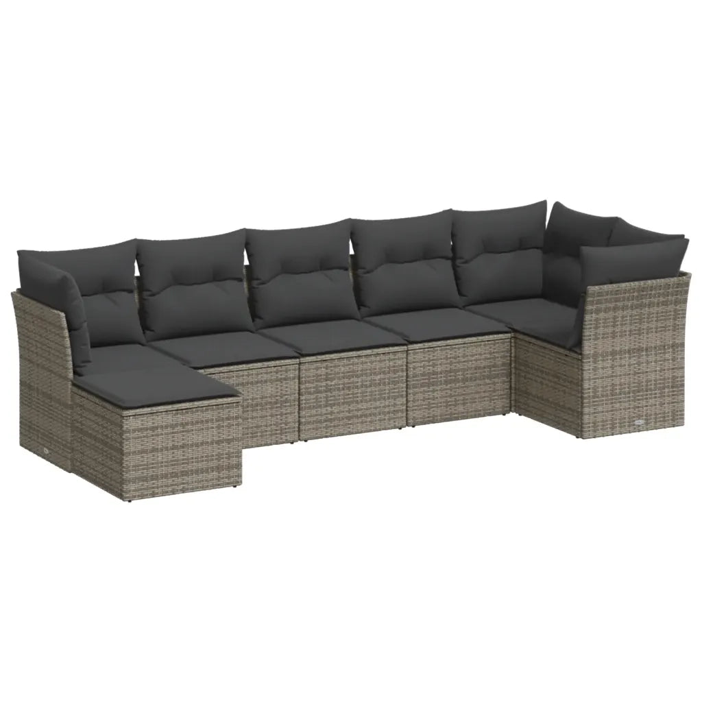 Set Divani da Giardino 7 pz con Cuscini Grigio in Polyrattan 3217970