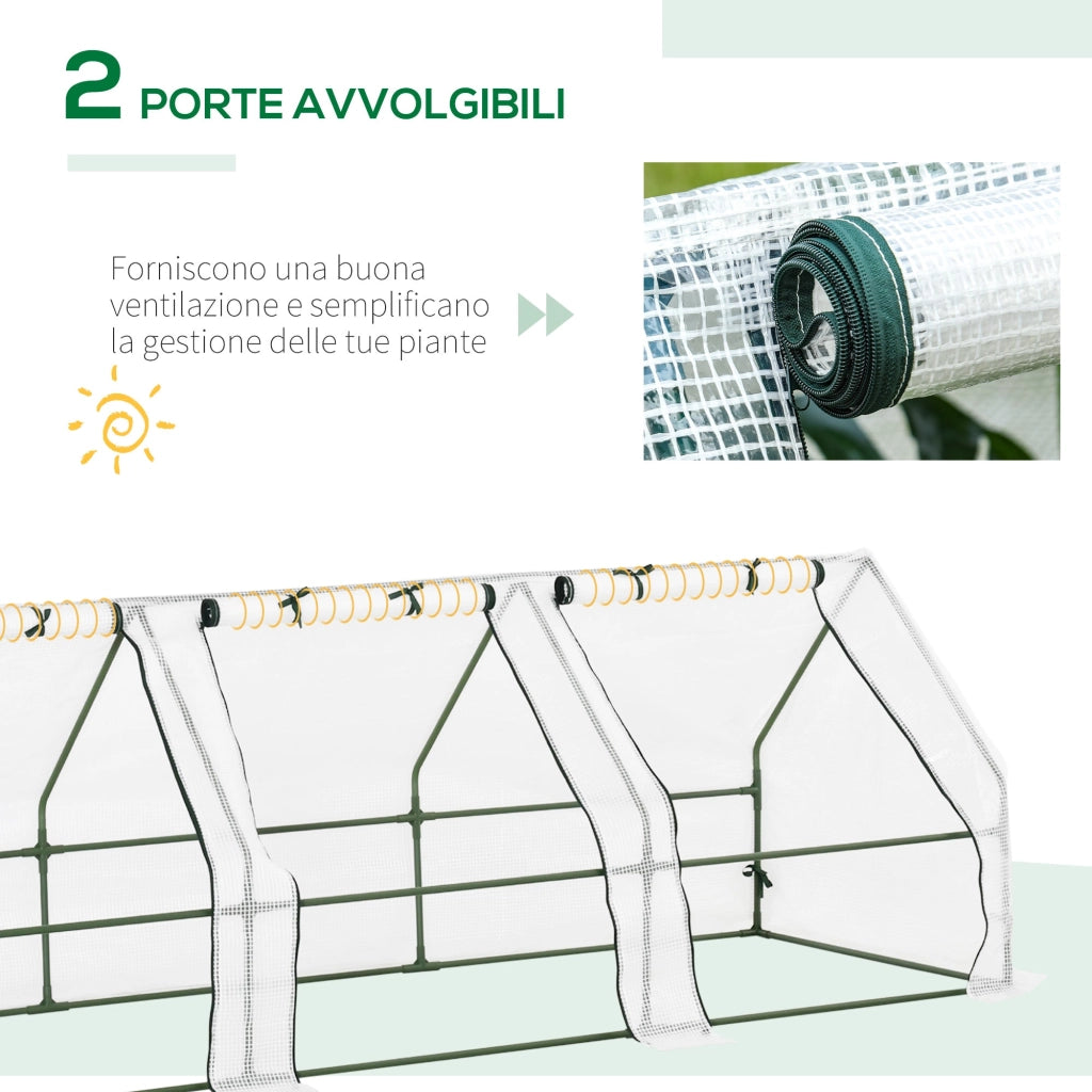 Serra da Giardino a Tunnel con Porte a Cerniera 270x90x90 cm in Polietilene Bianco