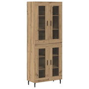 Credenza 2 pz | Madia | Buffet da pranzo | Armadio da pranzo Rovere artigianale Legno Stratificato e Vetro