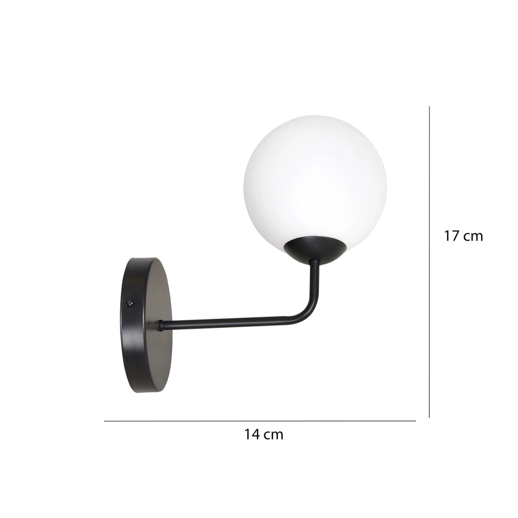 Applique Moderna 1 Luce Susanoo In Acciaio Nero E Vetro A Sfera Bianco