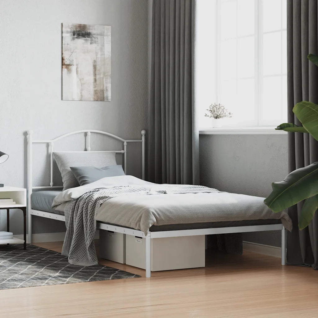 Letto singolo | Letto per adulti | Giroletto con Testiera Metallo Bianco 107x203 cm