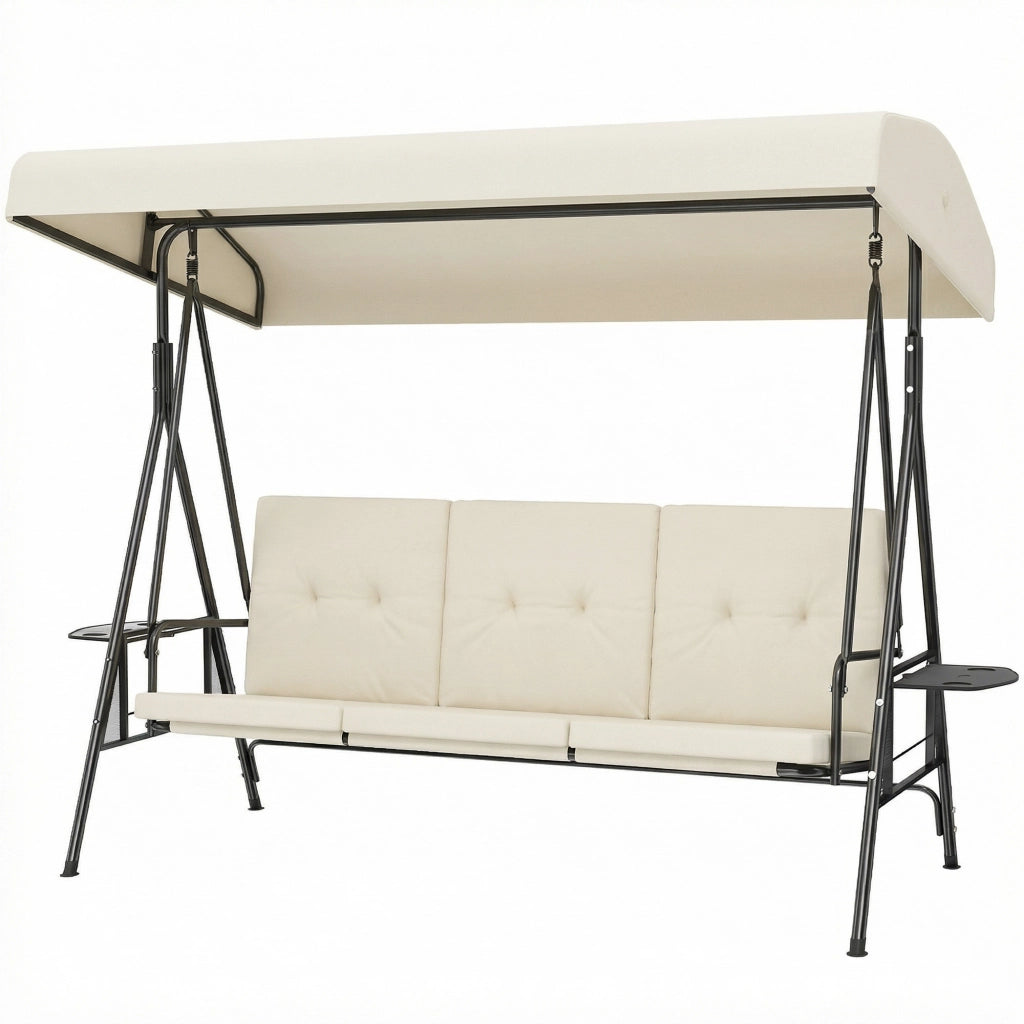 Amaca da giardino 3 posti con tetto regolabile ¨C zephmum ¨C Grigio, poliestere, 240x140x180 cm