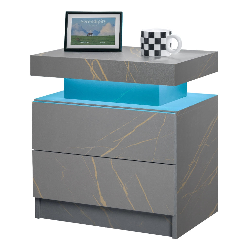 Comodino LED 59x45x20 cm con luci regolabili in legno ingegnerizzato grigio oro