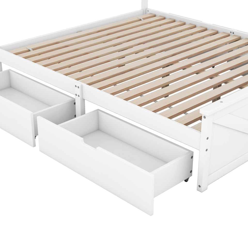 Letto con Cassetti 160x200 cm; 4 Cassetti e Testiera; in Legno e MDF; Bianco