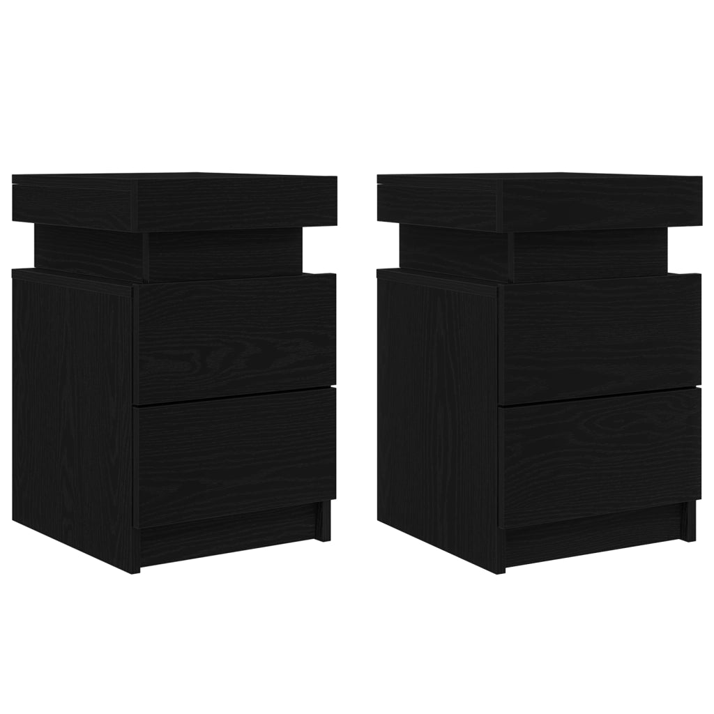 Comodino  con luci LED 2 pezzi Rovere nero 35x39x55 cm