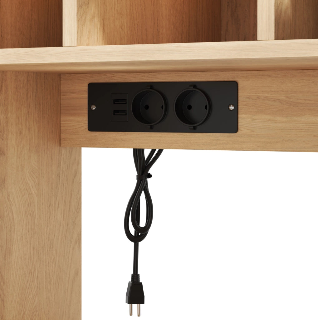 Buffet cucina con LED APP; prese e porte in vetro temperato 105x40x185 cm; MDF; nero/naturale