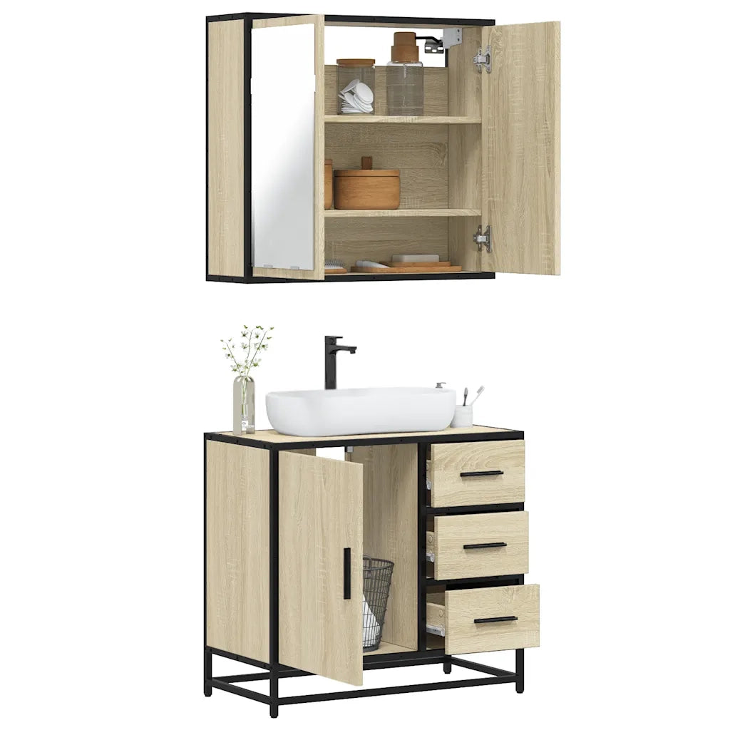 Set Mobili da Bagno 2 pz Rovere Sonoma in Legno Multistrato