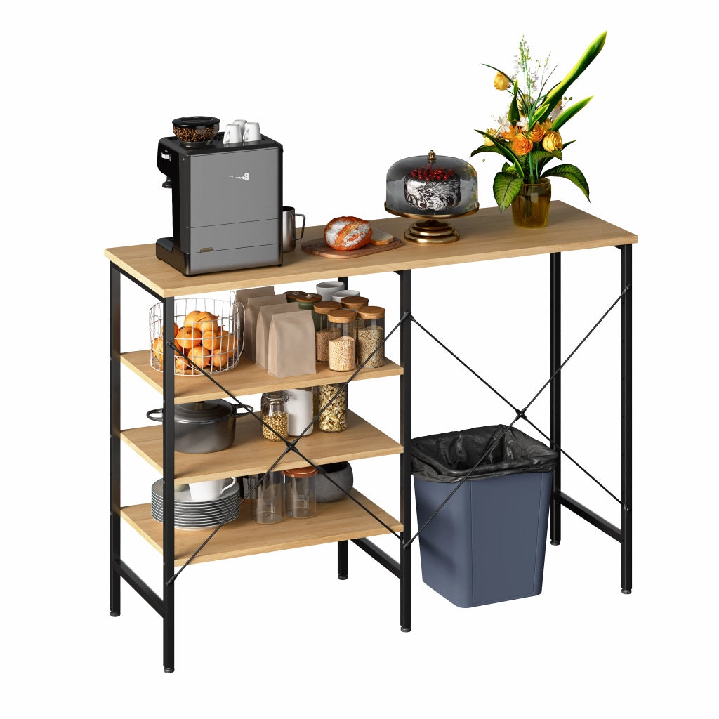 Tavolo organizer multifunzionale in metallo e MDF, nero e finitura legno, montaggio flessibile, 120 x 40 x 85,5 cm
