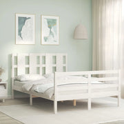 Giroletto con Testiera-Struttura Letto con testiera Bianco 140x190 cm in Legno Massello 756278