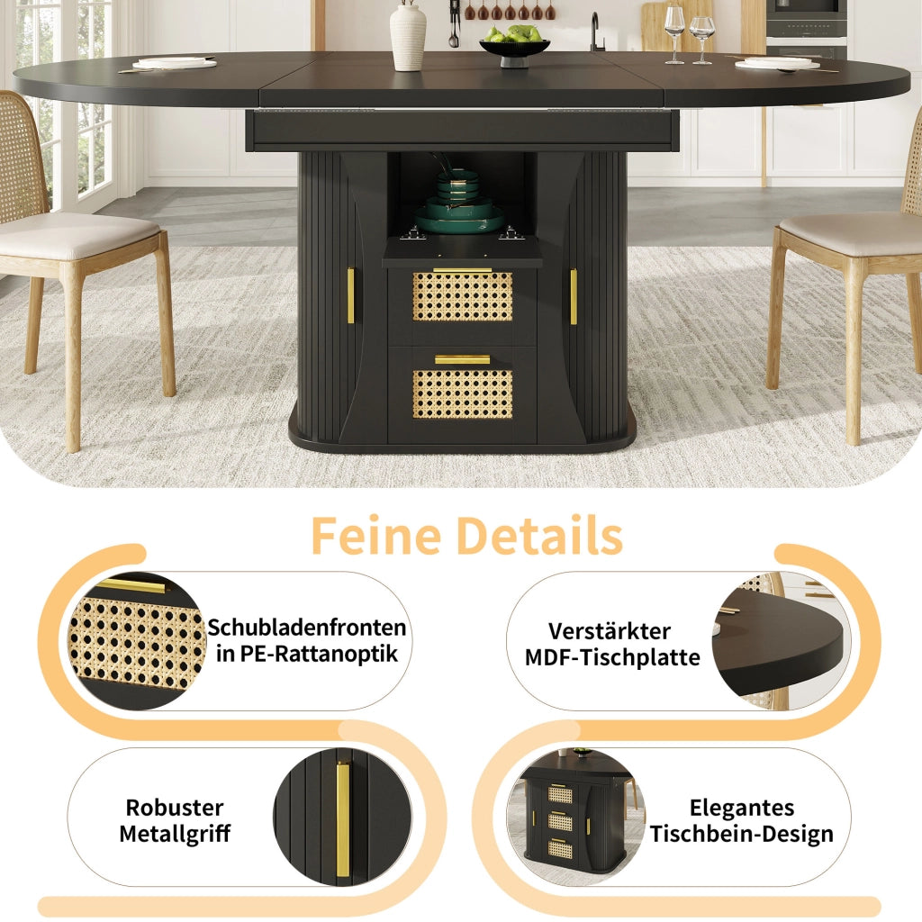 Tavolo da pranzo estensibile 118-158 cm con cassetti, nero