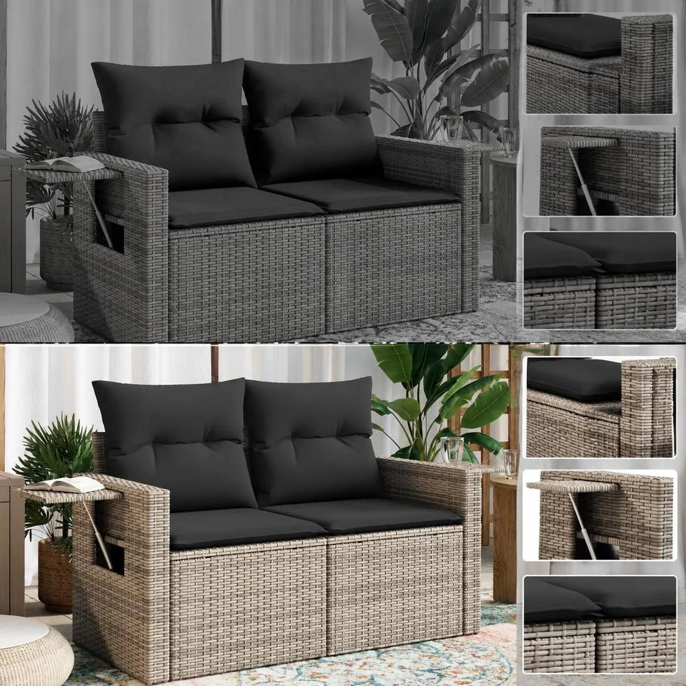 2-seater Garden Sofa With Cushions, Grey Poly Rattan