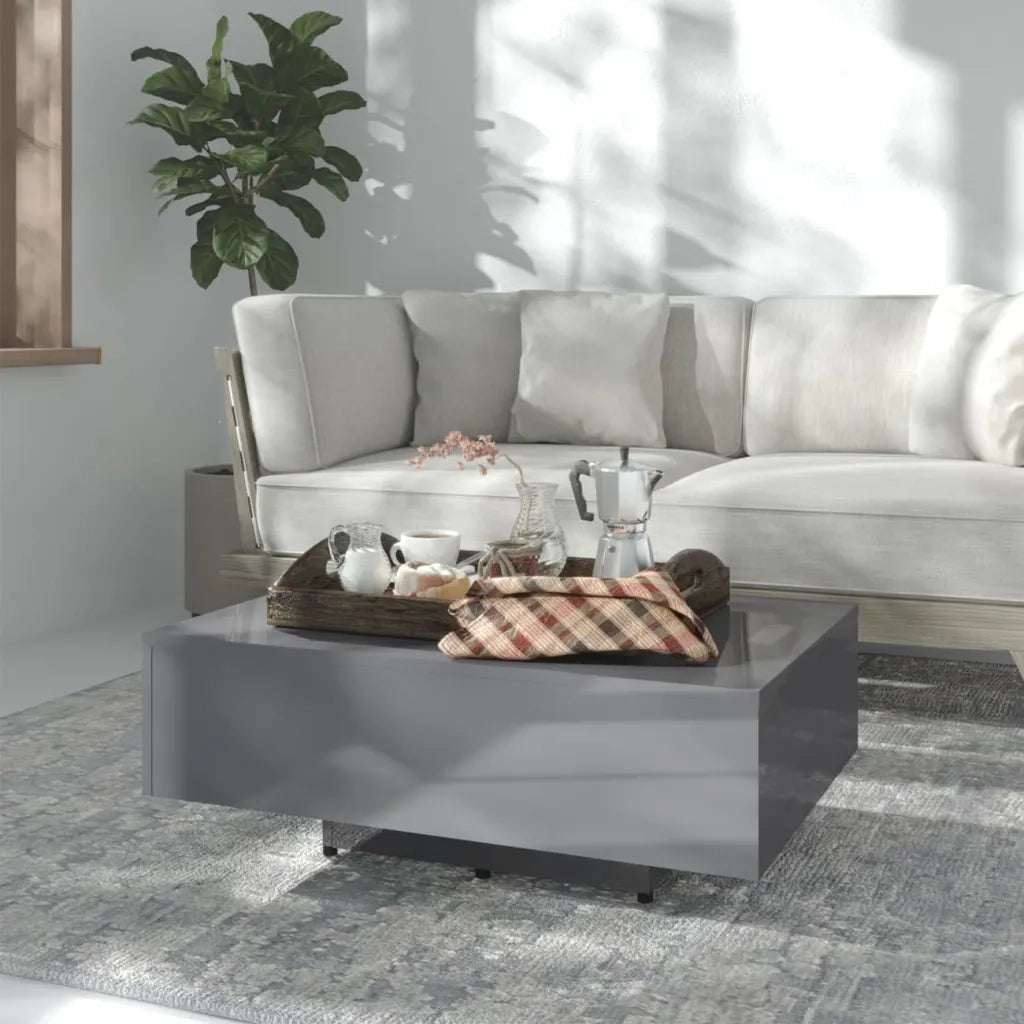 Tavolino da Salotto Grigio Lucido 85x55x31 cm Legno Multistrato