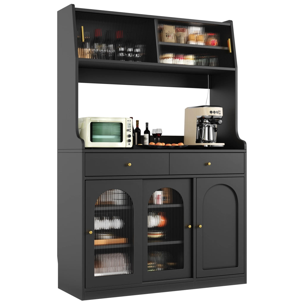 Credenza alta 120x40x180 cm con LED e ripiani regolabili in MDF e pannello truciolare; nera