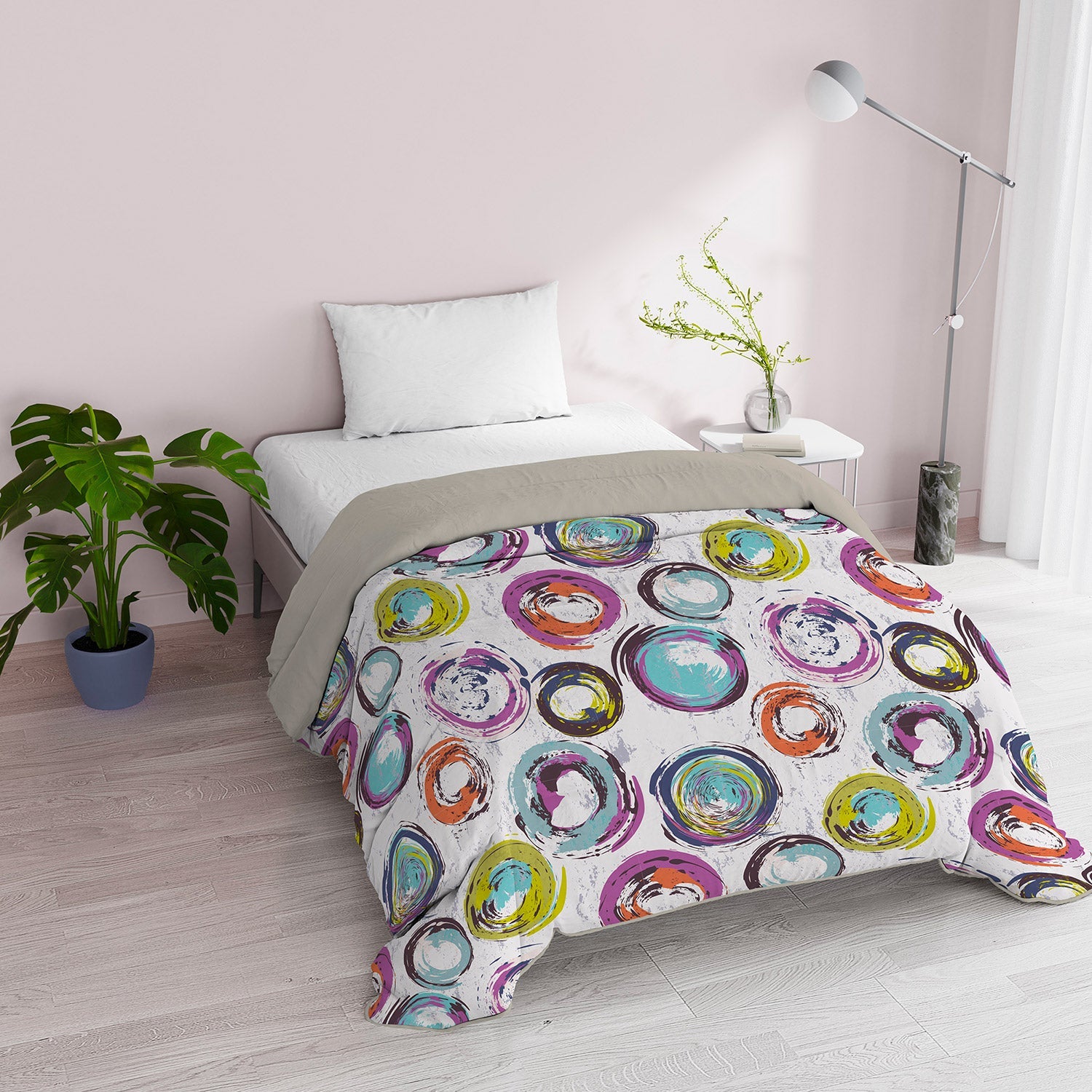 Trapunta Invernale Matrimoniale 180gr con Stampa in Microfibra Cerchi Astratti