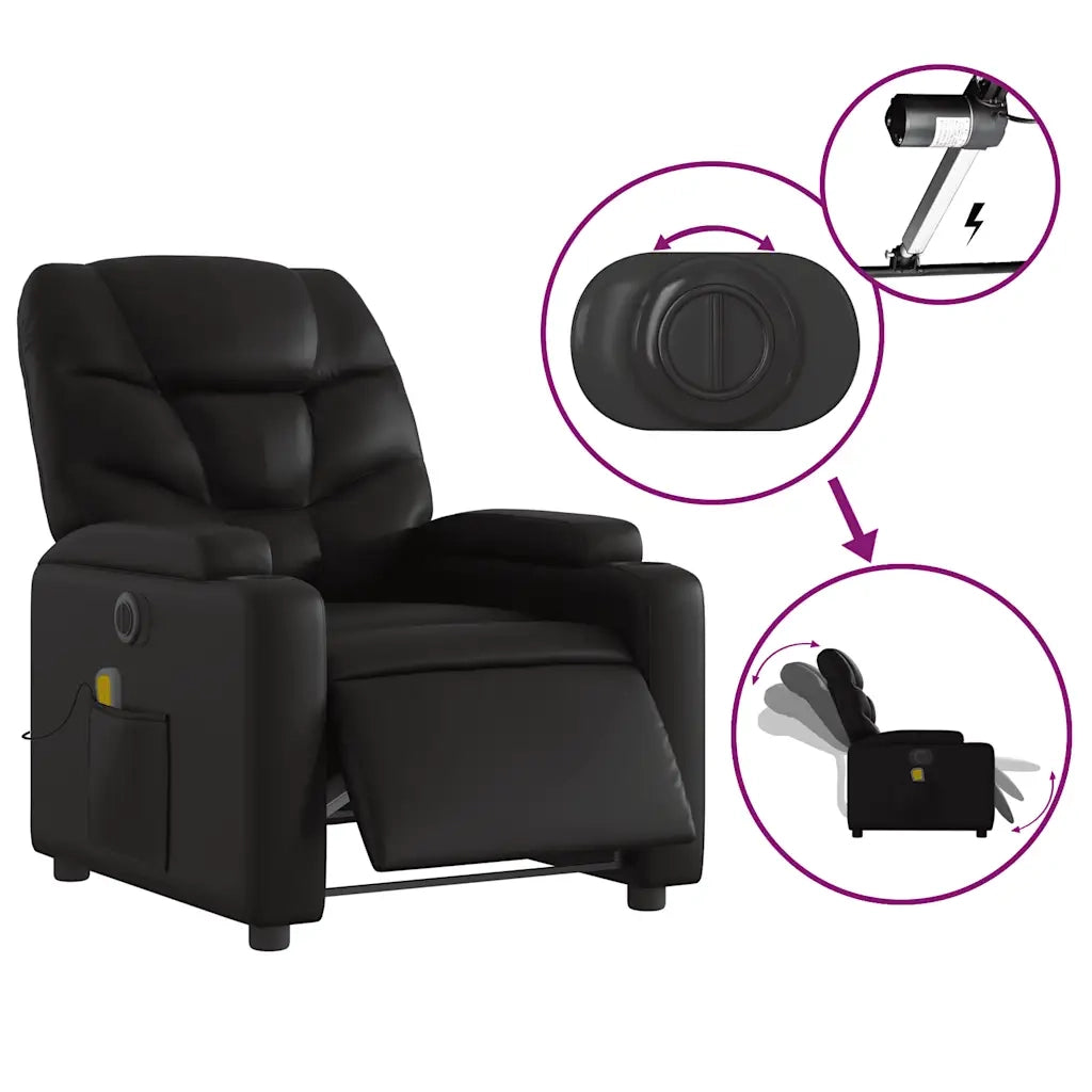 Poltrona Massaggiante | Sedia Relax Reclinabile Elettrica Nera in Similpelle