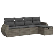 Set Divano da Giardino 5 pz | Set Salotto da Giardino con Cuscini Grigio in Polyrattan