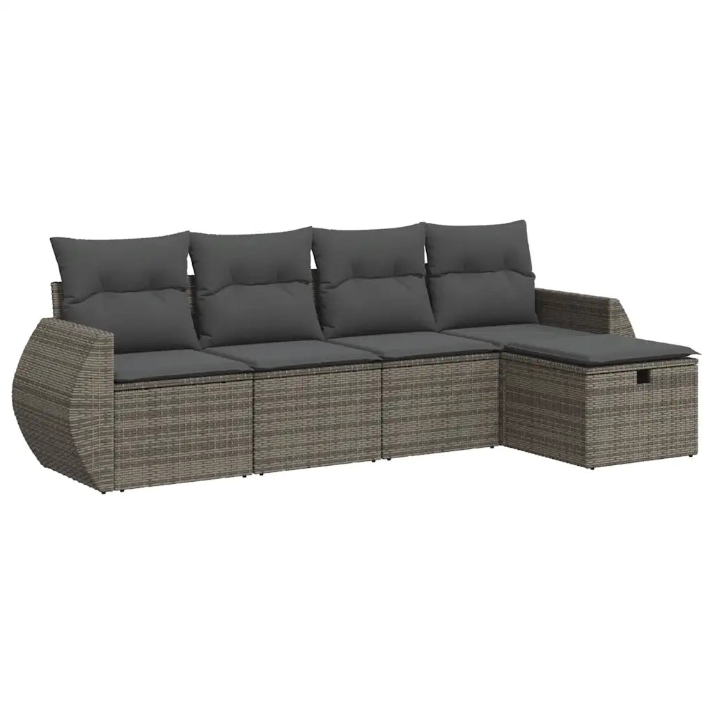 Set Divano da Giardino 5 pz | Set Salotto da Giardino con Cuscini Grigio in Polyrattan