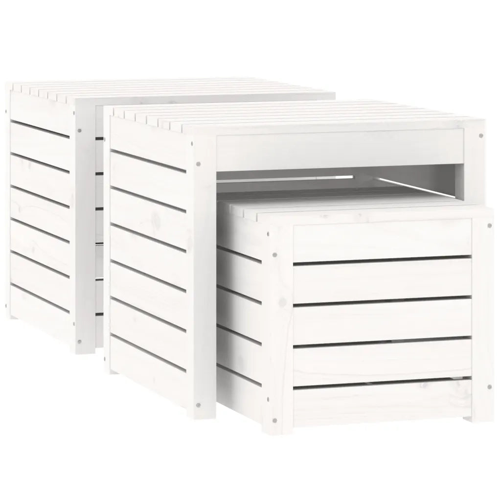 Set Cassette da Giardino 3 pz Bianco in Legno Massello di Pino 823956