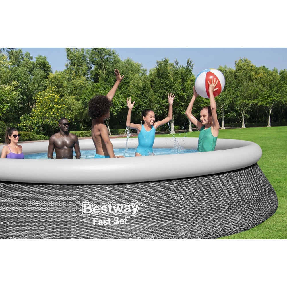 Trade Shop - Piscina Fuori Terra Fast Set Con Pompa Filtro ø396x84cm Effetto Rattan Rotonda 57376 -