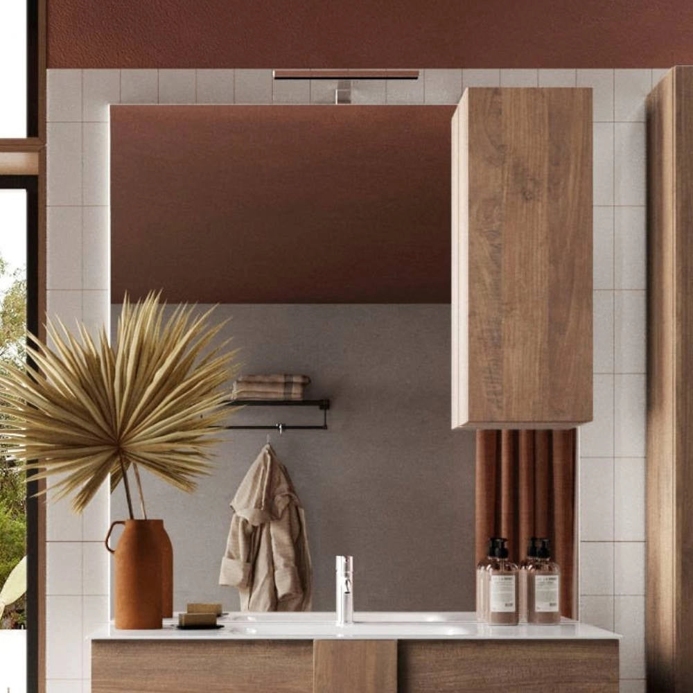 Specchio bagno con pensile e lampada LED Salemi 100x110h colore rovere mercure
